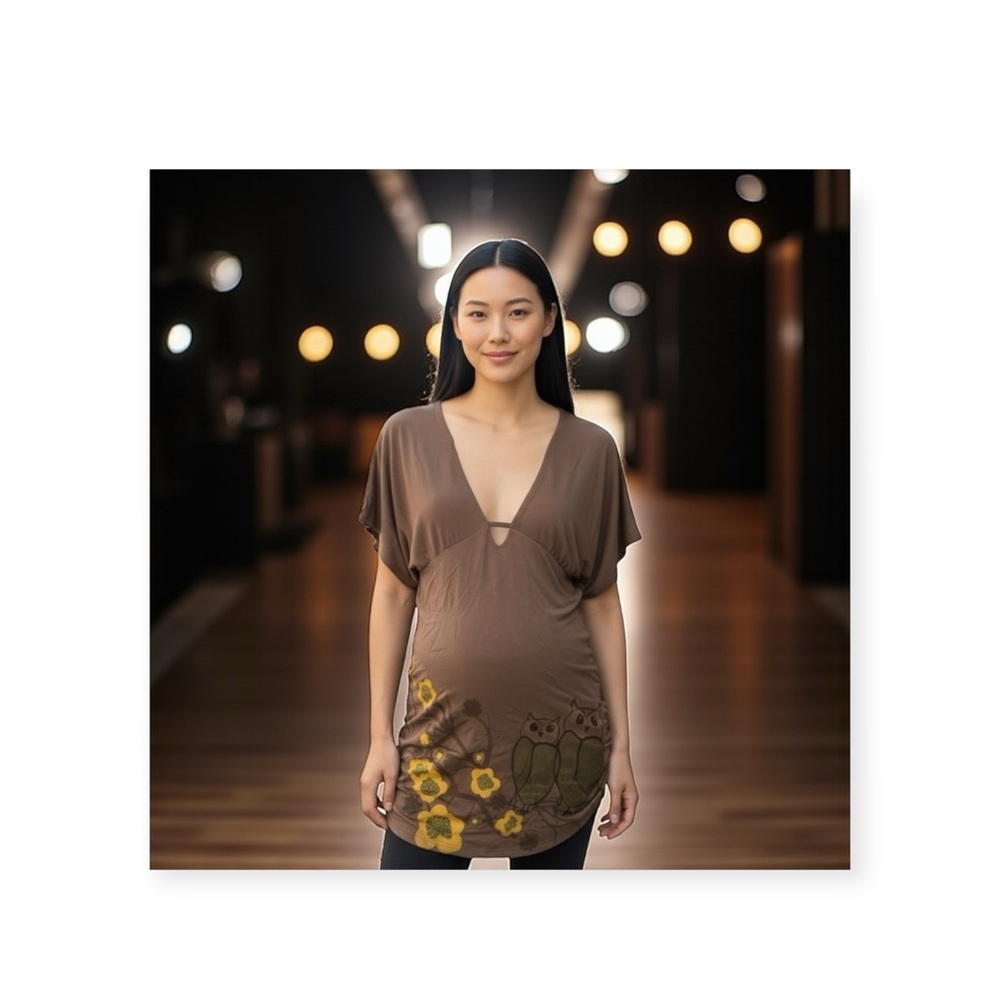 new Lure Fashion Keepsake 𑁍 Floral Owl Stretch Jersey Knit Dress 𑁍 Latte Large